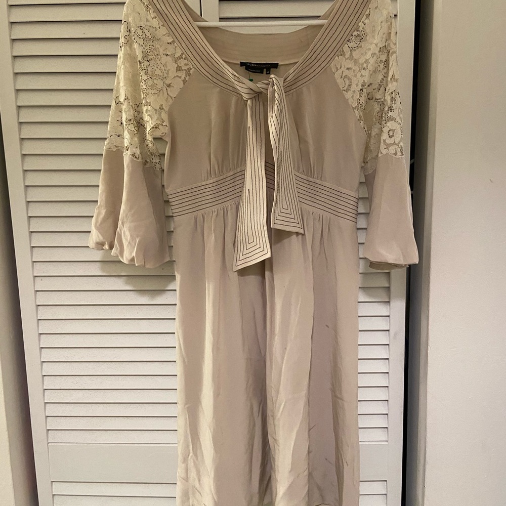 BCBG MAXAZRIA cream dress.